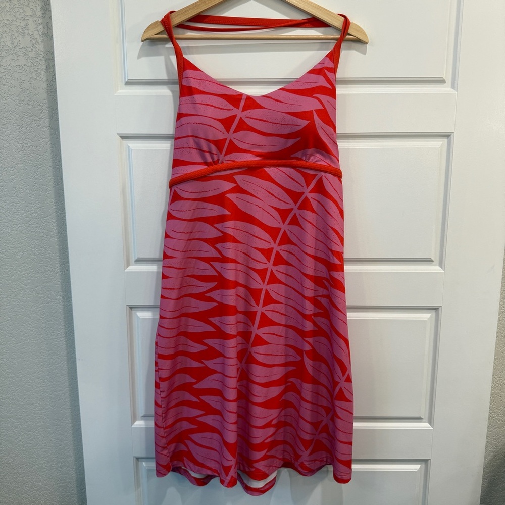 Patagonia Sundown Sally Dress L – Coral Pink Leaf Print Recycled Fabric